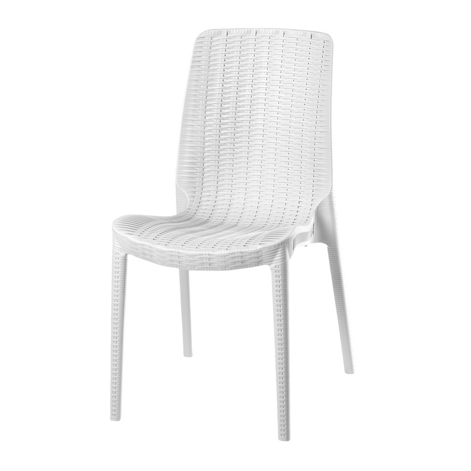 Set of Four White Heavy Duty Plastic Outdoor Stacking Dining Chairs