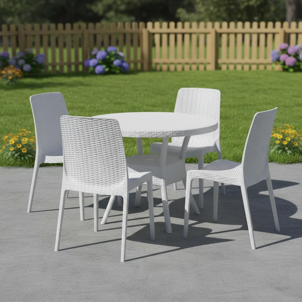 Set of Four White Heavy Duty Plastic Outdoor Stacking Dining Chairs