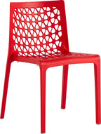 Set of Two Red Heavy Duty Plastic Outdoor Stacking Dining Chairs