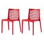 Set of Two Red Heavy Duty Plastic Outdoor Stacking Dining Chairs