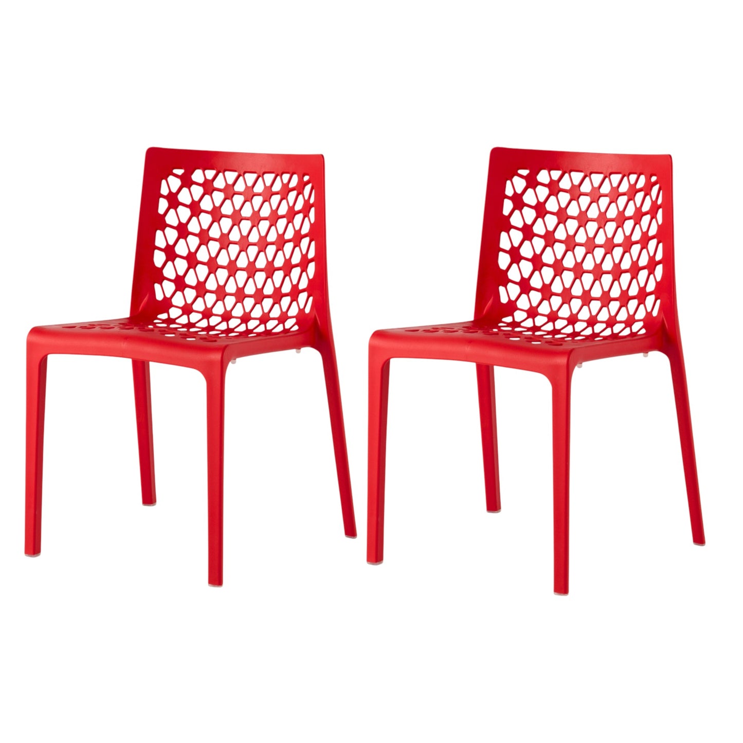 Set of Two Red Heavy Duty Plastic Outdoor Stacking Dining Chairs