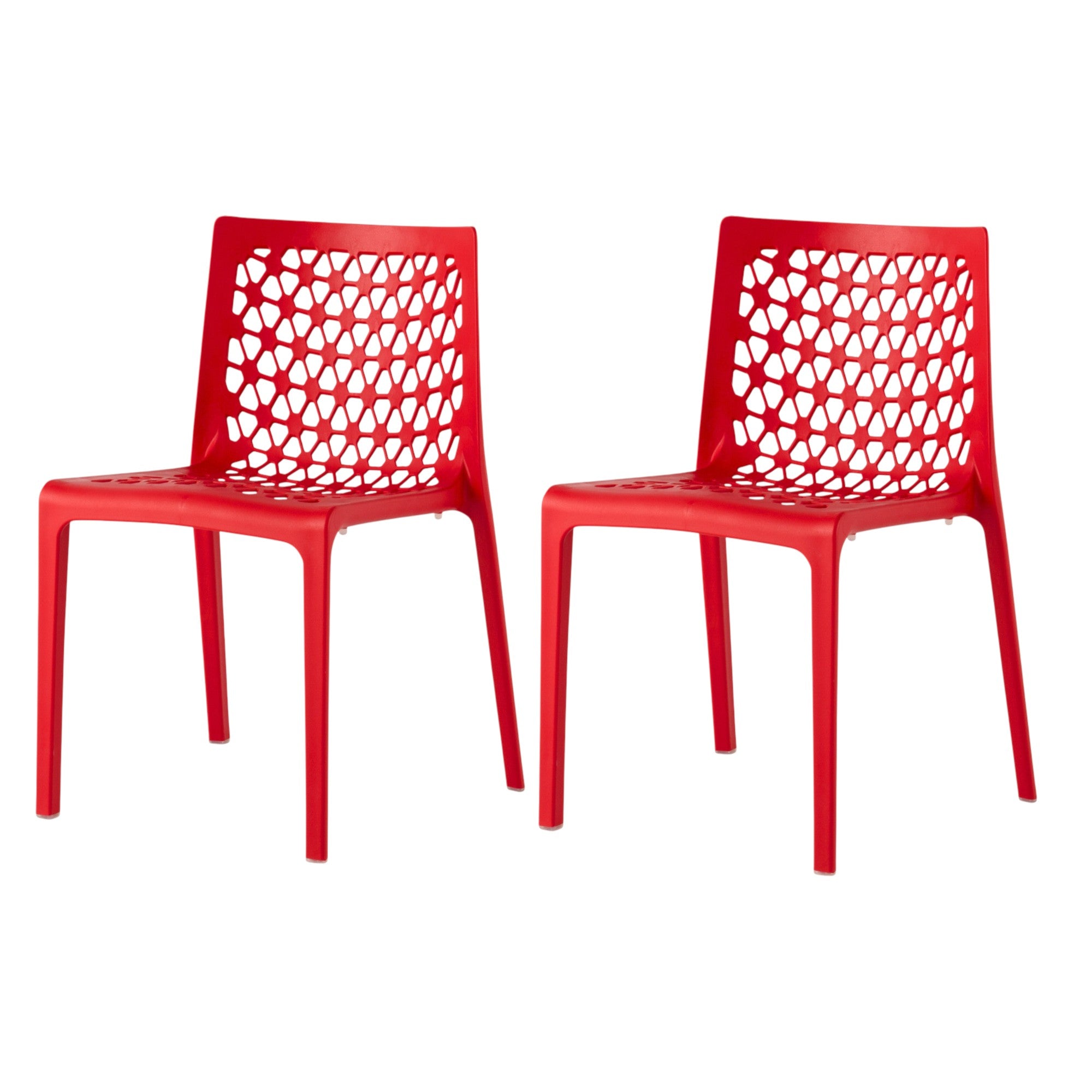 Set of Two Red Heavy Duty Plastic Outdoor Stacking Dining Chairs