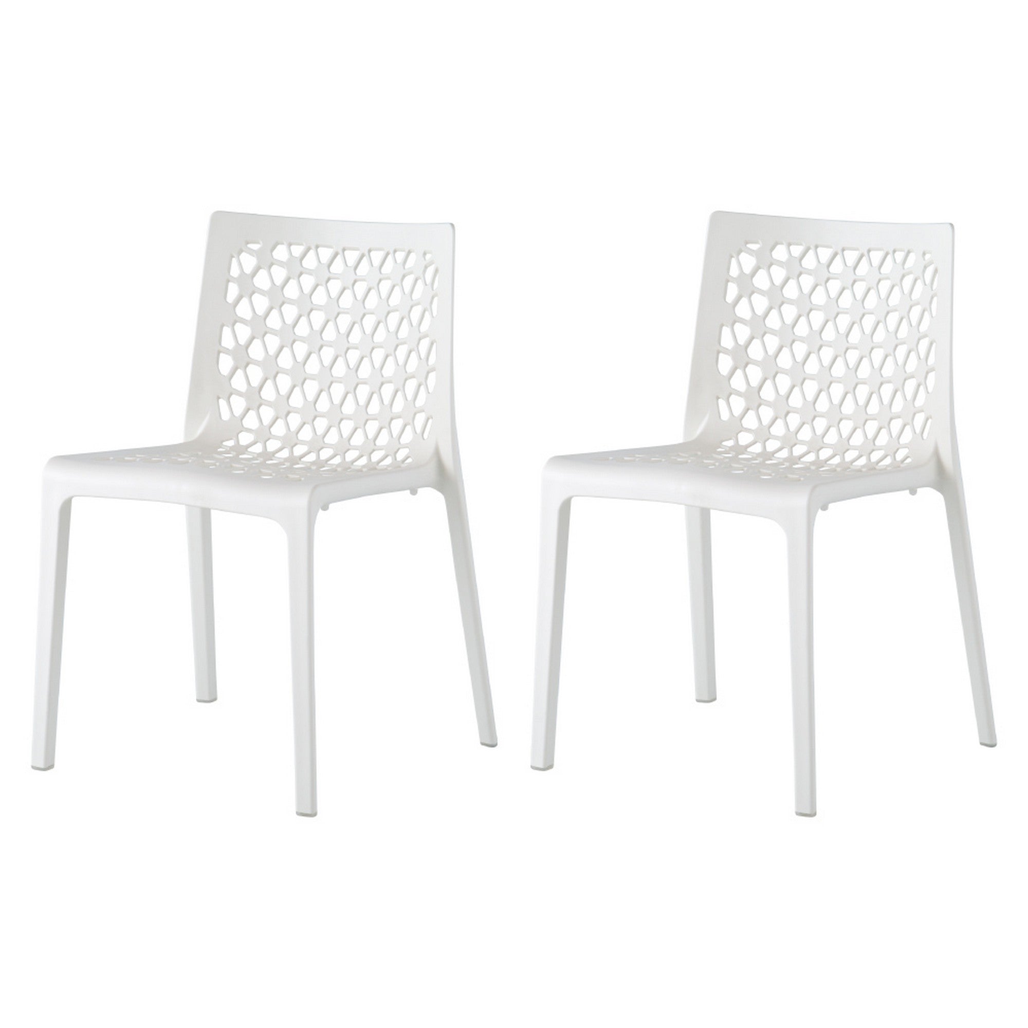 Set of Two White Heavy Duty Plastic Outdoor Stacking Dining Chairs
