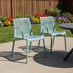 Set of Two Baby Blue Heavy Duty Plastic Outdoor Stacking Arm Chairs
