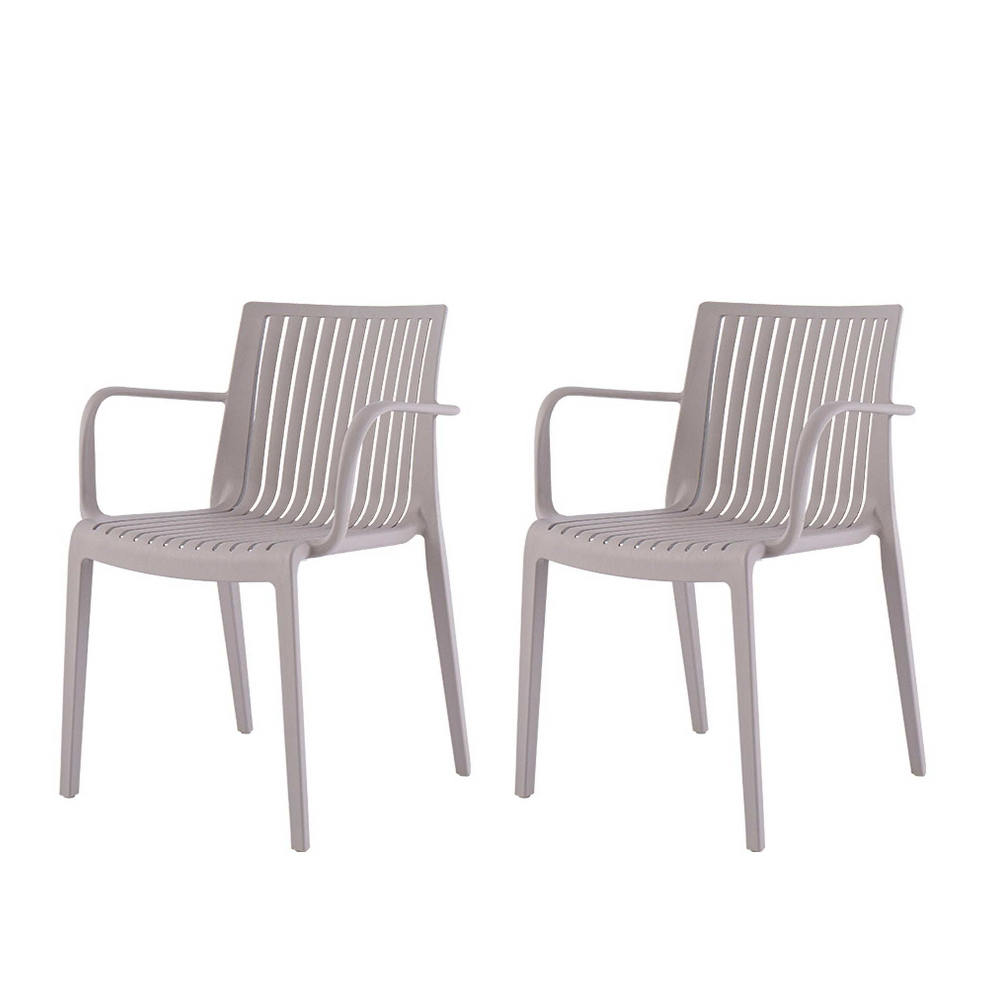 Set of Two Taupe Heavy Duty Plastic Outdoor Stacking Arm Chairs