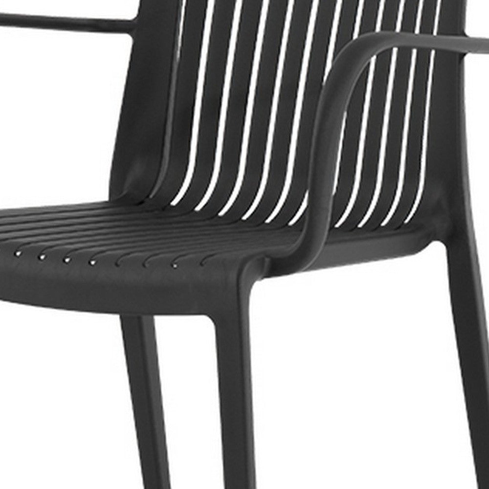 Set of Two Black Heavy Duty Plastic Outdoor Stacking Arm Chairs