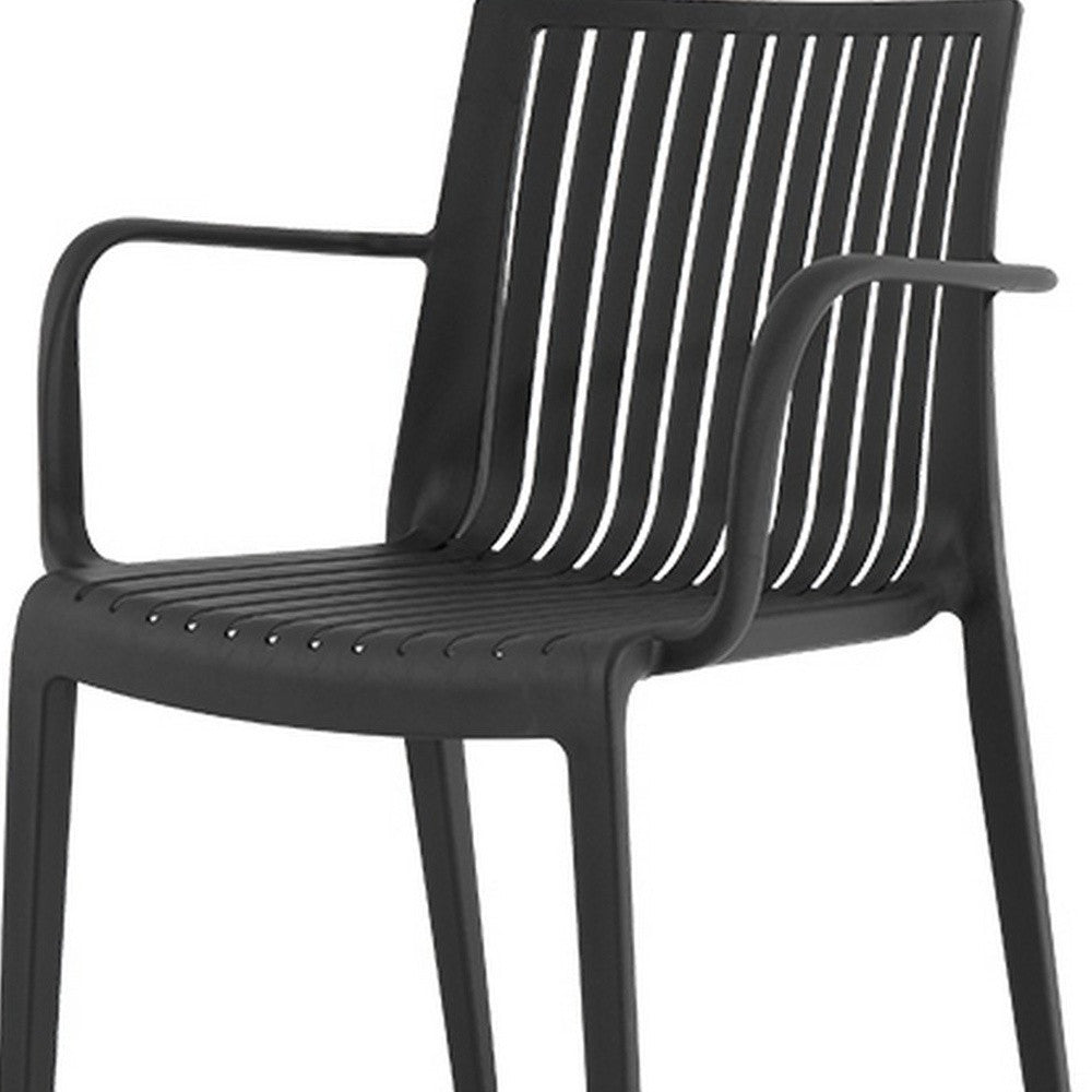 Set of Two Black Heavy Duty Plastic Outdoor Stacking Arm Chairs