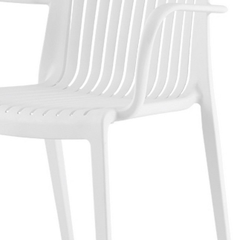 Set of Two White Heavy Duty Plastic Outdoor Stacking Arm Chairs