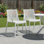 Set of Two White Heavy Duty Plastic Outdoor Stacking Arm Chairs