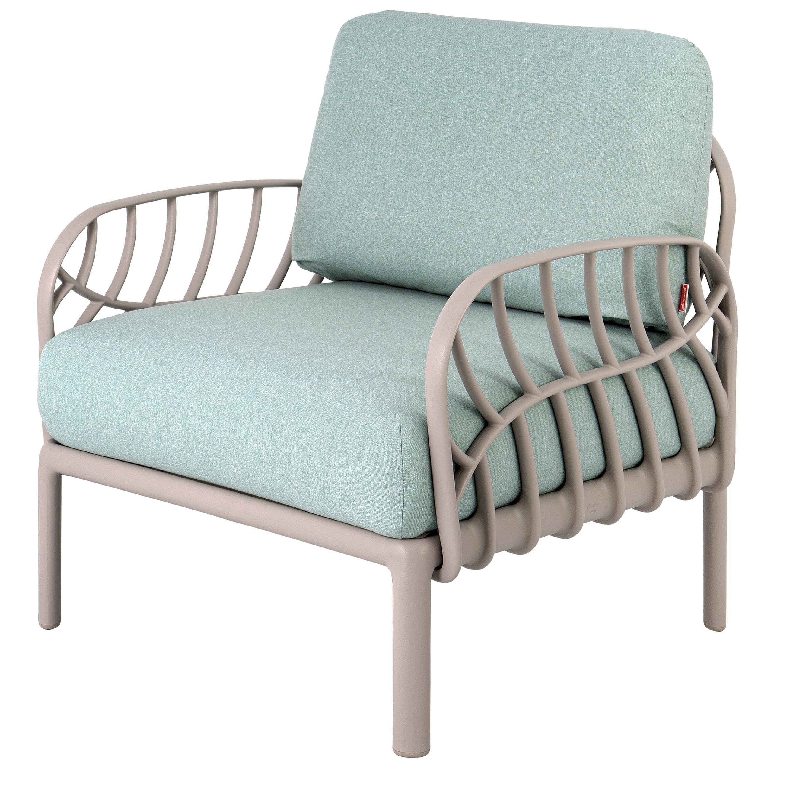 31" Gray Heavy Duty Plastic Outdoor Armchair With Sea Green Cushion