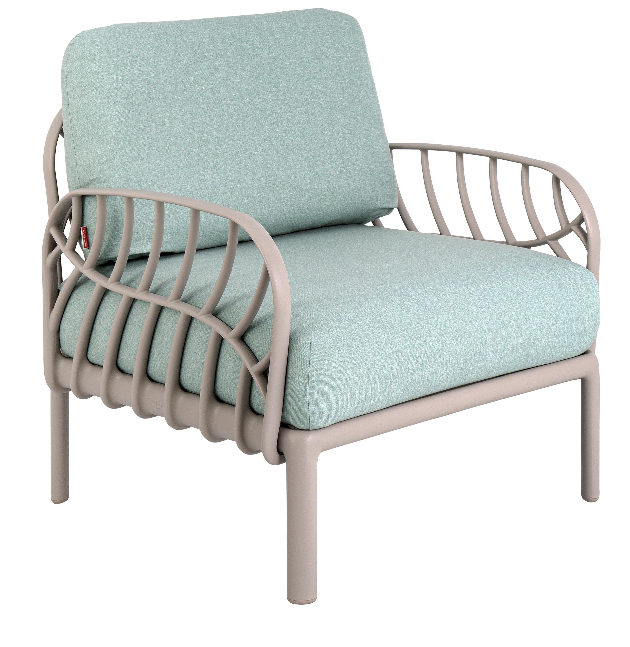 31" Gray Heavy Duty Plastic Outdoor Armchair With Sea Green Cushion