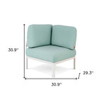 31" White Heavy Duty Plastic Outdoor Modular with Sea Green Cushion