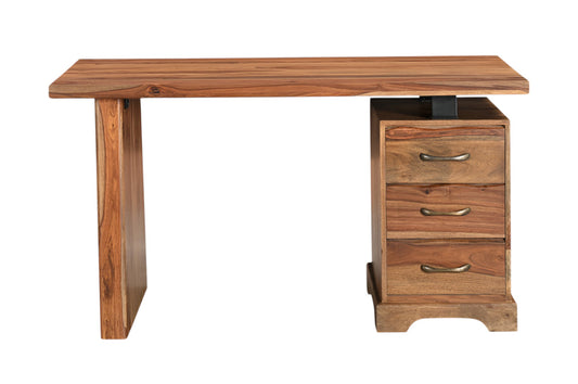 54" Brown Live Edge Solid Wood Writing Desk With Three Drawers