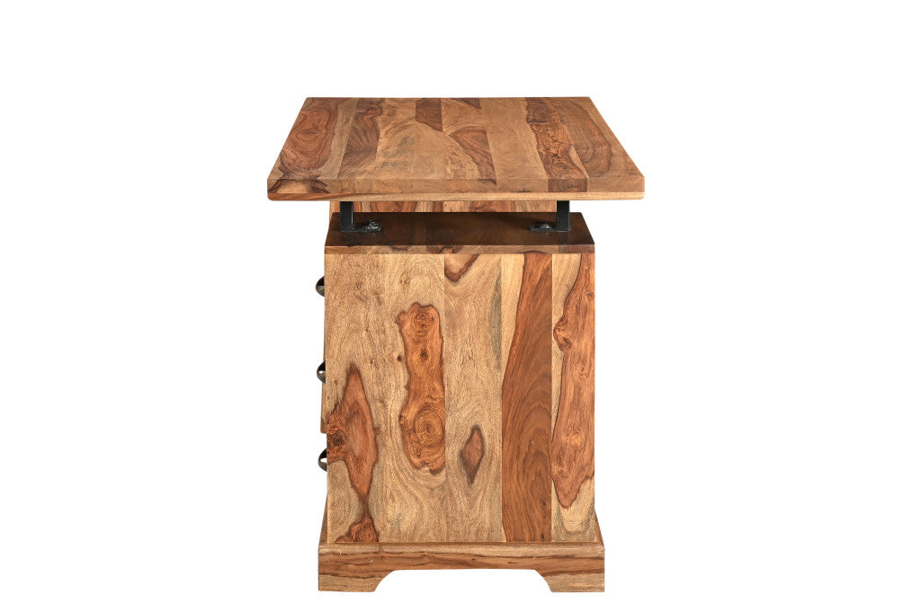 54" Brown Live Edge Solid Wood Writing Desk With Three Drawers