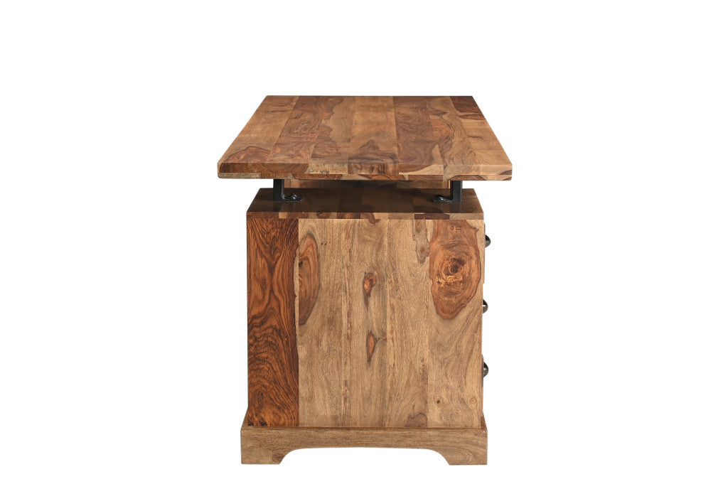 68" Brown Live Edge Solid Wood Writing Desk With Four Drawers