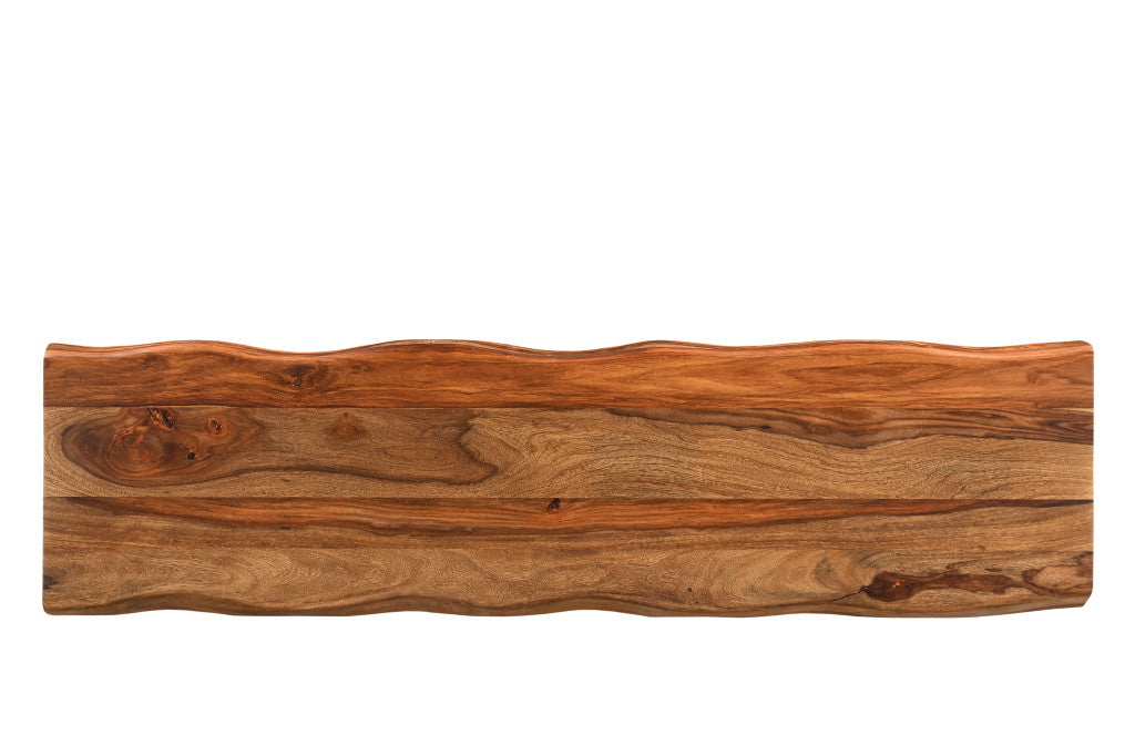 68" Brown and Black Solid Wood And Metal Live Edge Dining Bench