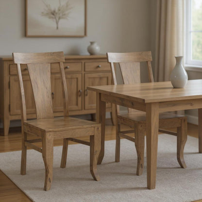 Set of Two Brown Solid Wood Slat Back Dining Side Chairs
