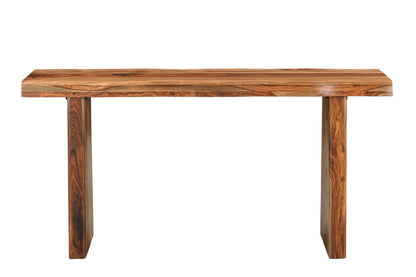 60" Brown Solid Wood Double Pedestal Live Edge Console Table