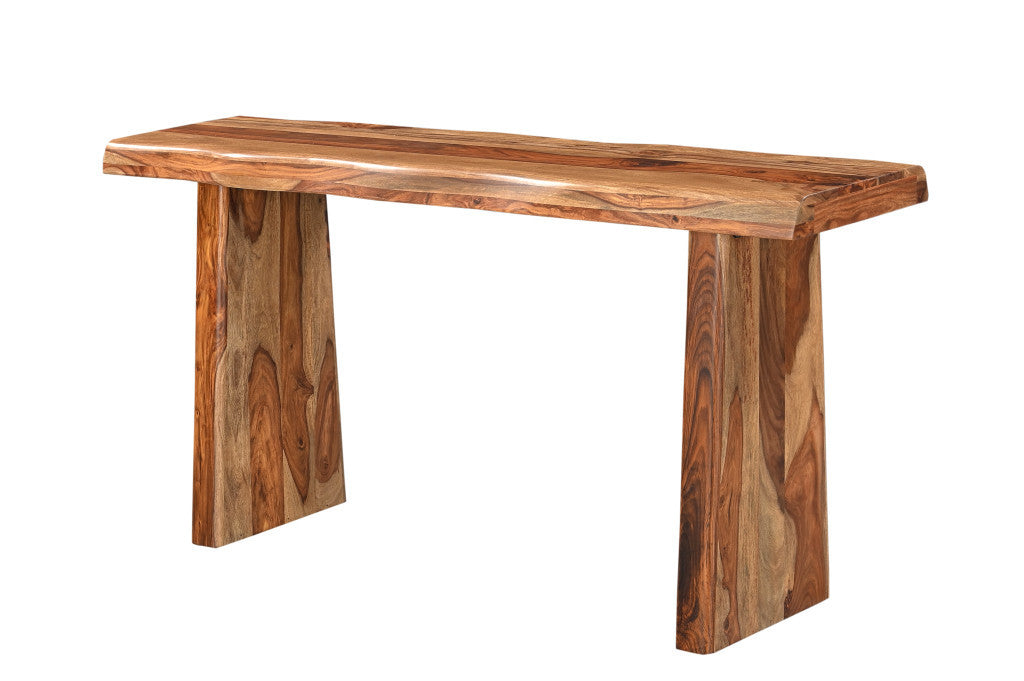 60" Brown Solid Wood Double Pedestal Live Edge Console Table