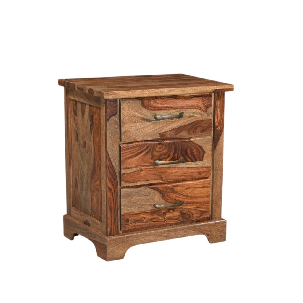 27" Brown Solid Wood Live Edge Three Drawer Nightstand