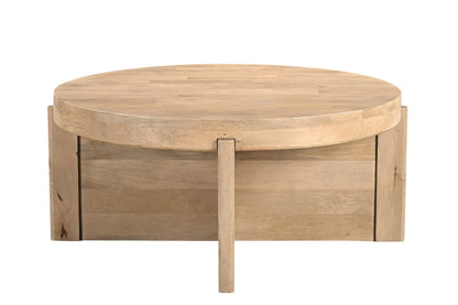 36" Natural Solid Wood Round Cross Legs Coffee Table
