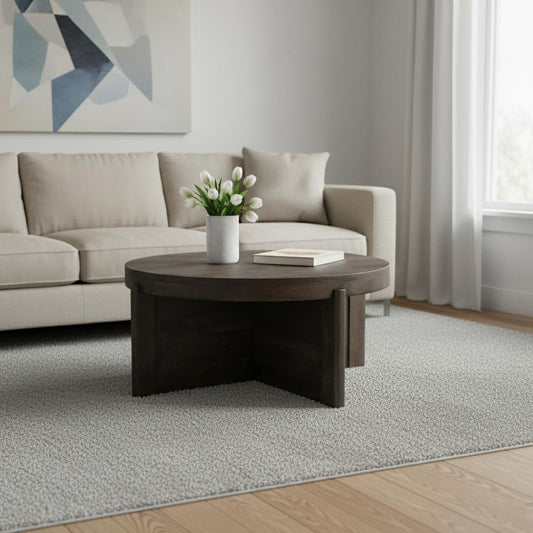 36" Brown Solid Wood Round Cross Legs Coffee Table