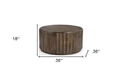 36" Brown Solid Wood Round Drum Coffee Table