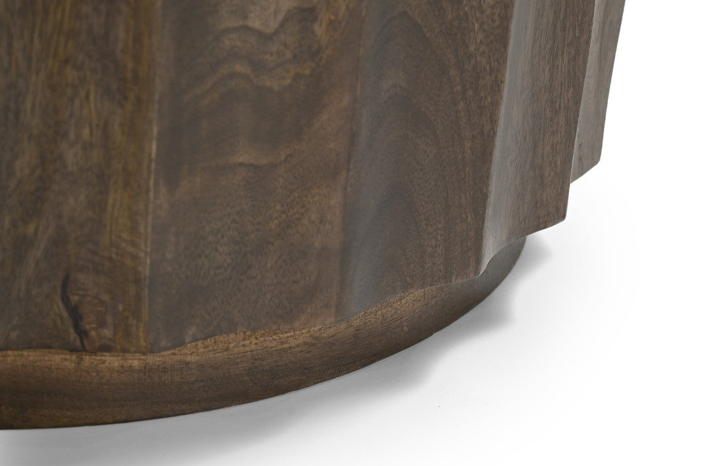 36" Brown Solid Wood Round Drum Coffee Table