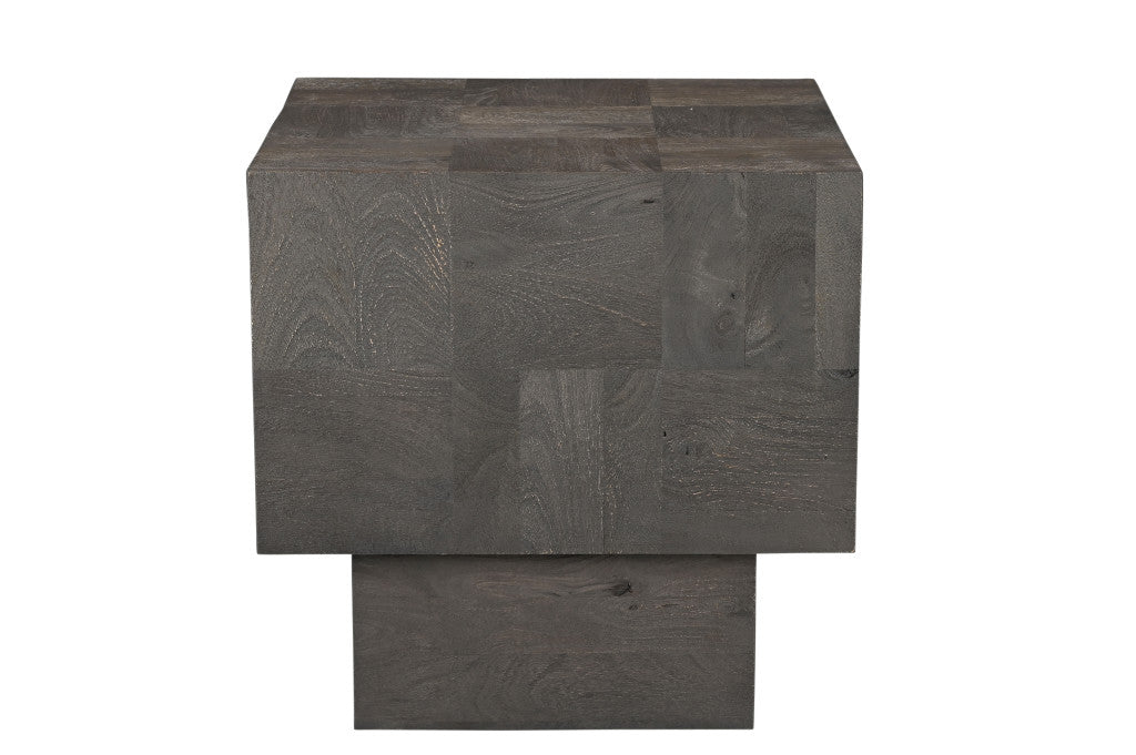 22" Gray Distressed Solid Wood Square Block End Table