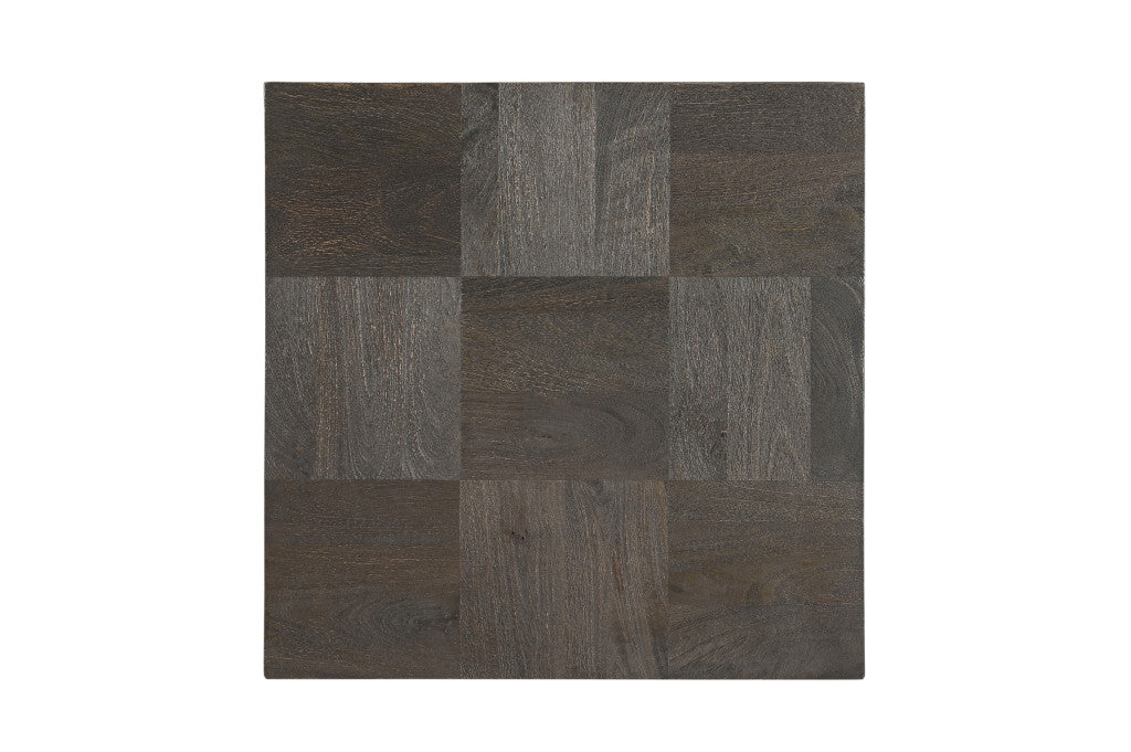 22" Gray Distressed Solid Wood Square Block End Table