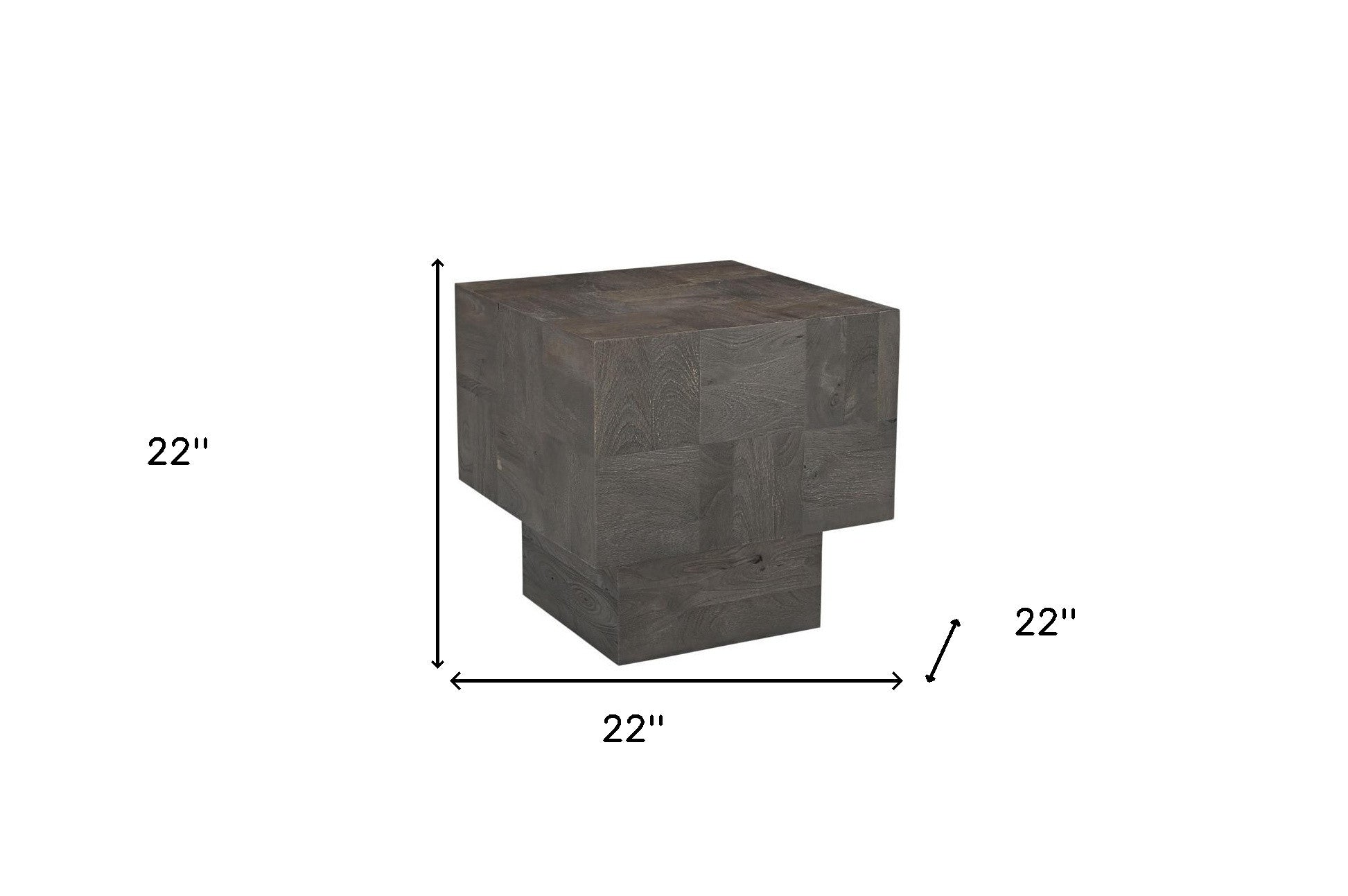 22" Gray Distressed Solid Wood Square Block End Table