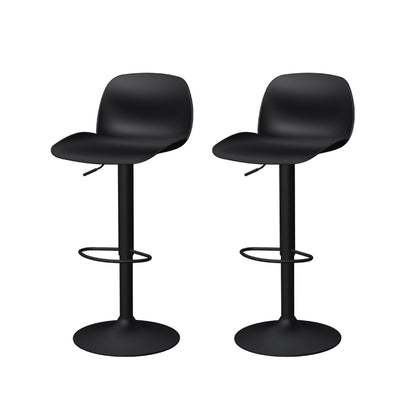 Set of Two Black Heavy Duty Plastic and Metal Low Back Adjustable Height Swivel Bar Chairs