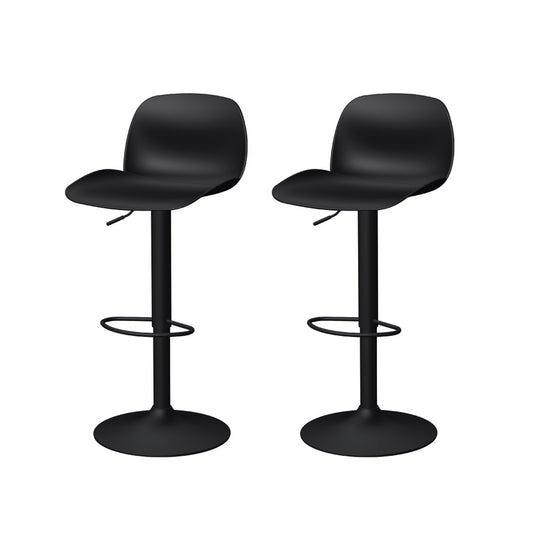 Set of Two Black Heavy Duty Plastic and Metal Low Back Adjustable Height Swivel Bar Chairs