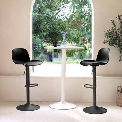 Set of Two Black Heavy Duty Plastic and Metal Low Back Adjustable Height Swivel Bar Chairs