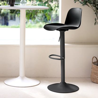Set of Two Black Heavy Duty Plastic and Metal Low Back Adjustable Height Swivel Bar Chairs