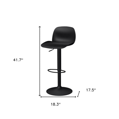 Set of Two Black Heavy Duty Plastic and Metal Low Back Adjustable Height Swivel Bar Chairs