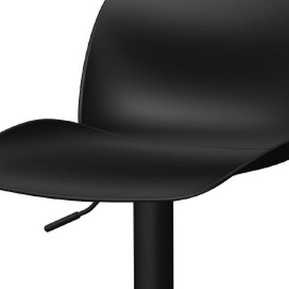 Set of Two Black Heavy Duty Plastic and Metal Low Back Adjustable Height Swivel Bar Chairs