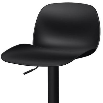 Set of Two Black Heavy Duty Plastic and Metal Low Back Adjustable Height Swivel Bar Chairs