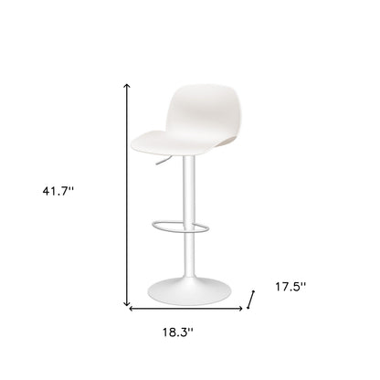 Set of Two White Heavy Duty Plastic and Metal Low Back Adjustable Height Swivel Bar Chairs