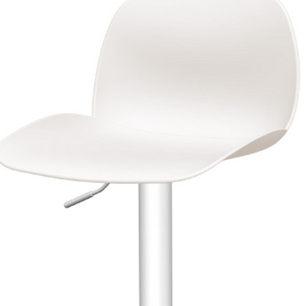 Set of Two White Heavy Duty Plastic and Metal Low Back Adjustable Height Swivel Bar Chairs