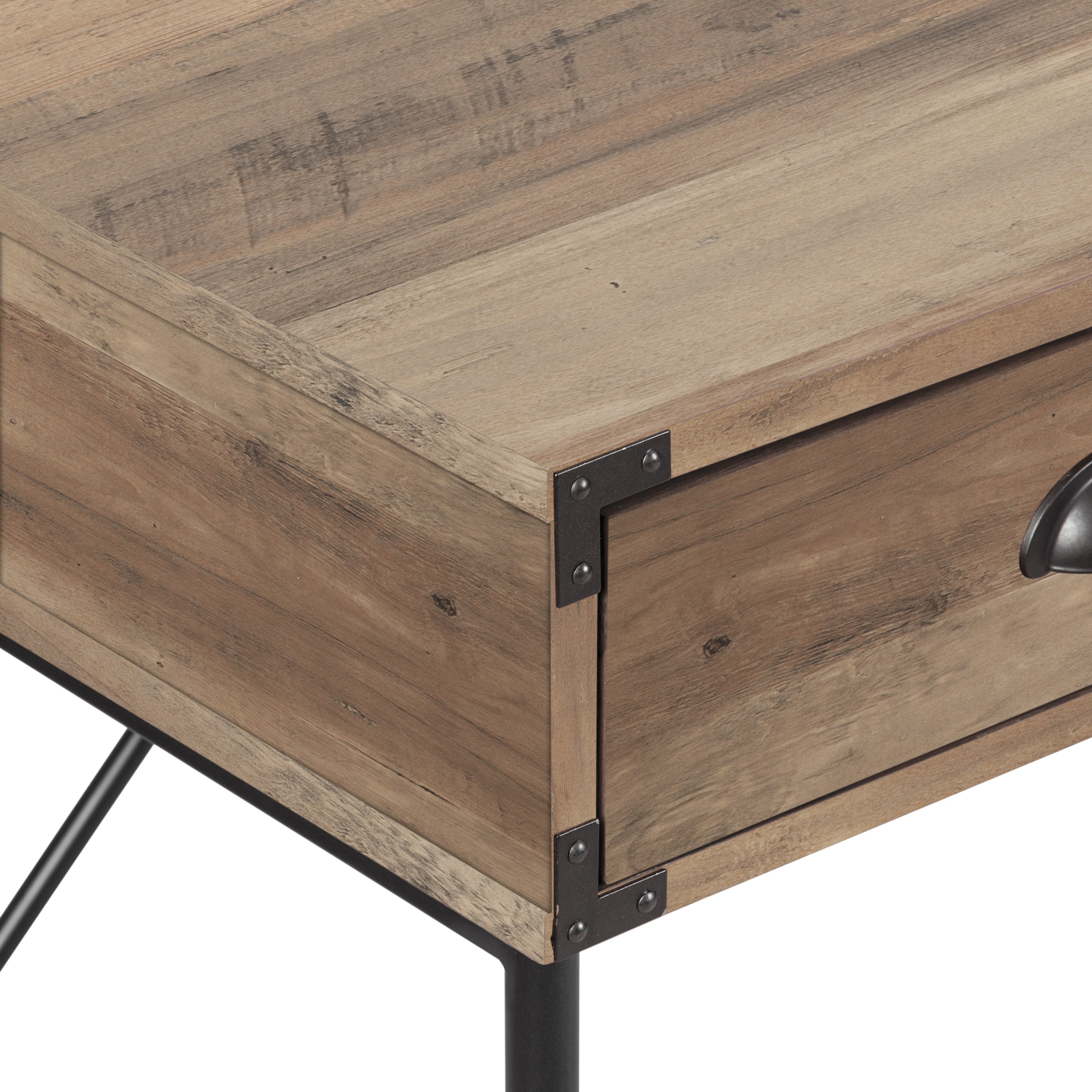 47" Oak Wood Wall Mounted H-Shape Writing Desk With Three Drawers