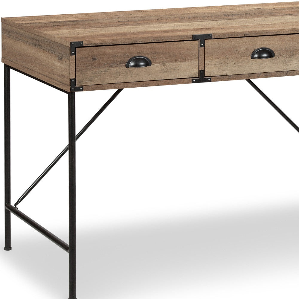 47" Oak Wood Wall Mounted H-Shape Writing Desk With Three Drawers