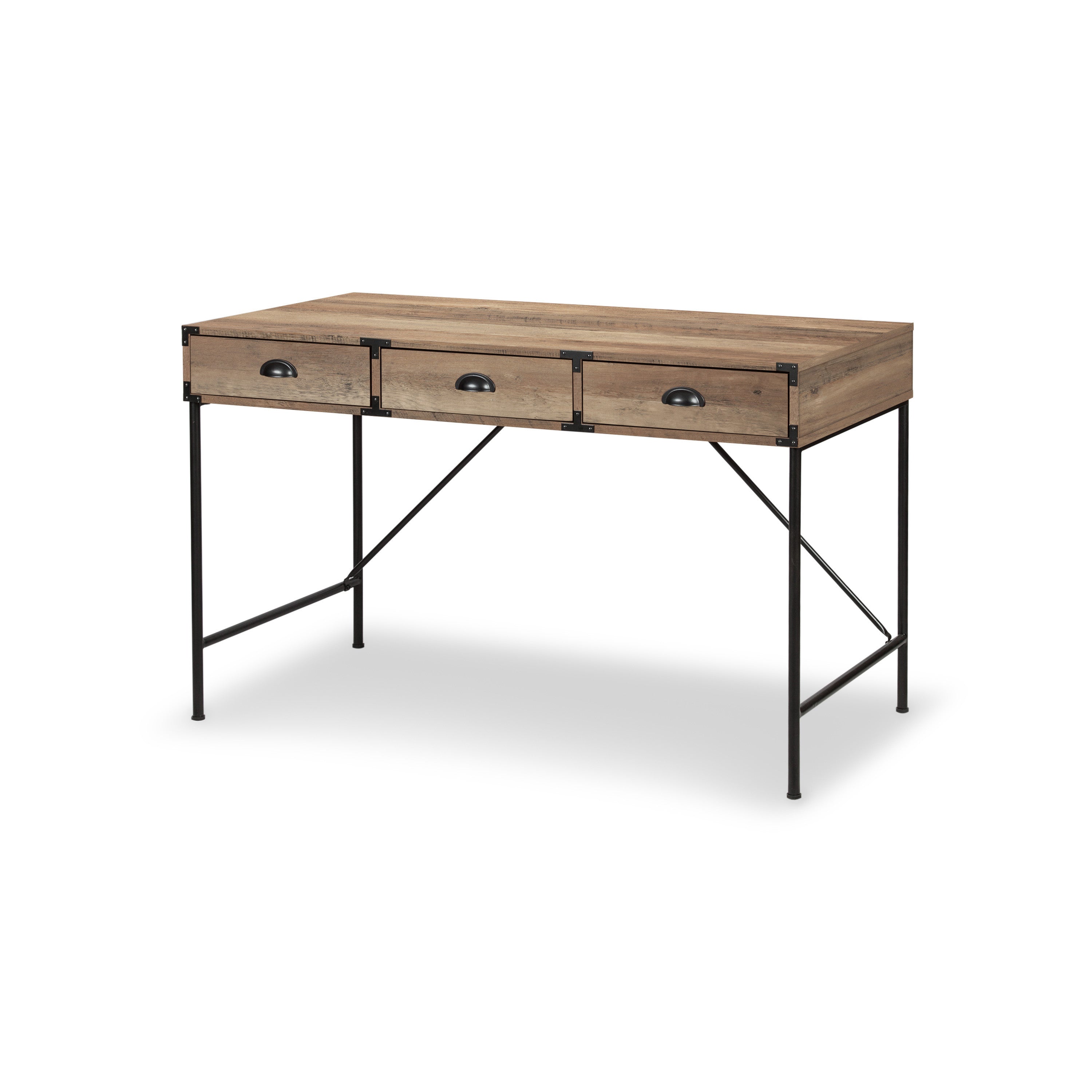 47" Oak Wood Wall Mounted H-Shape Writing Desk With Three Drawers