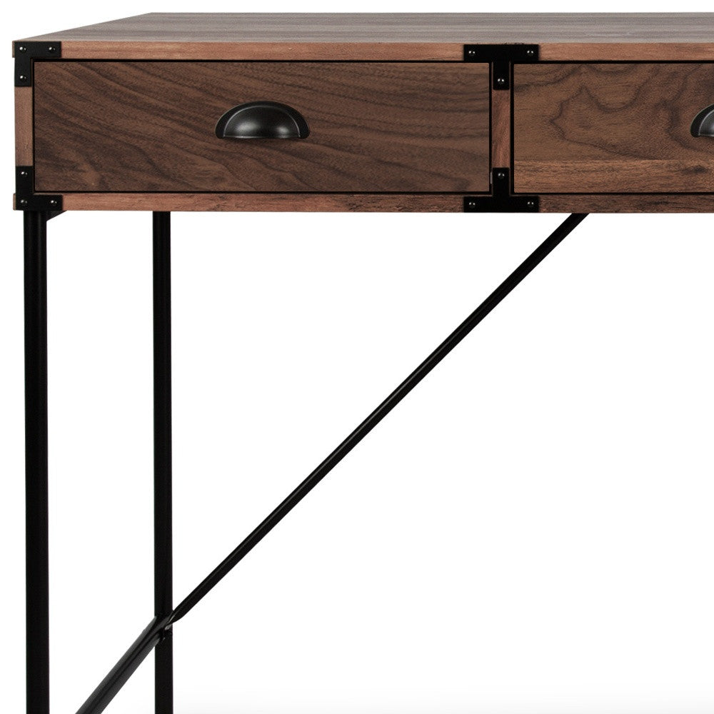 47" Brown Wood Wall Mounted H-Shape Writing Desk With Three Drawers