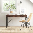 47" Brown Wood Wall Mounted H-Shape Writing Desk With Three Drawers