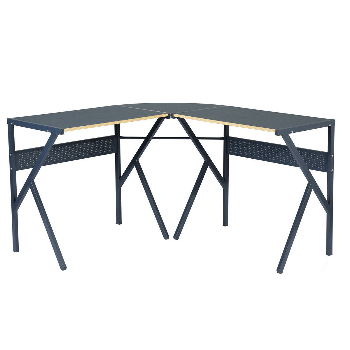 49" Black Wood and Metal Corner H-Shape Computer Desk