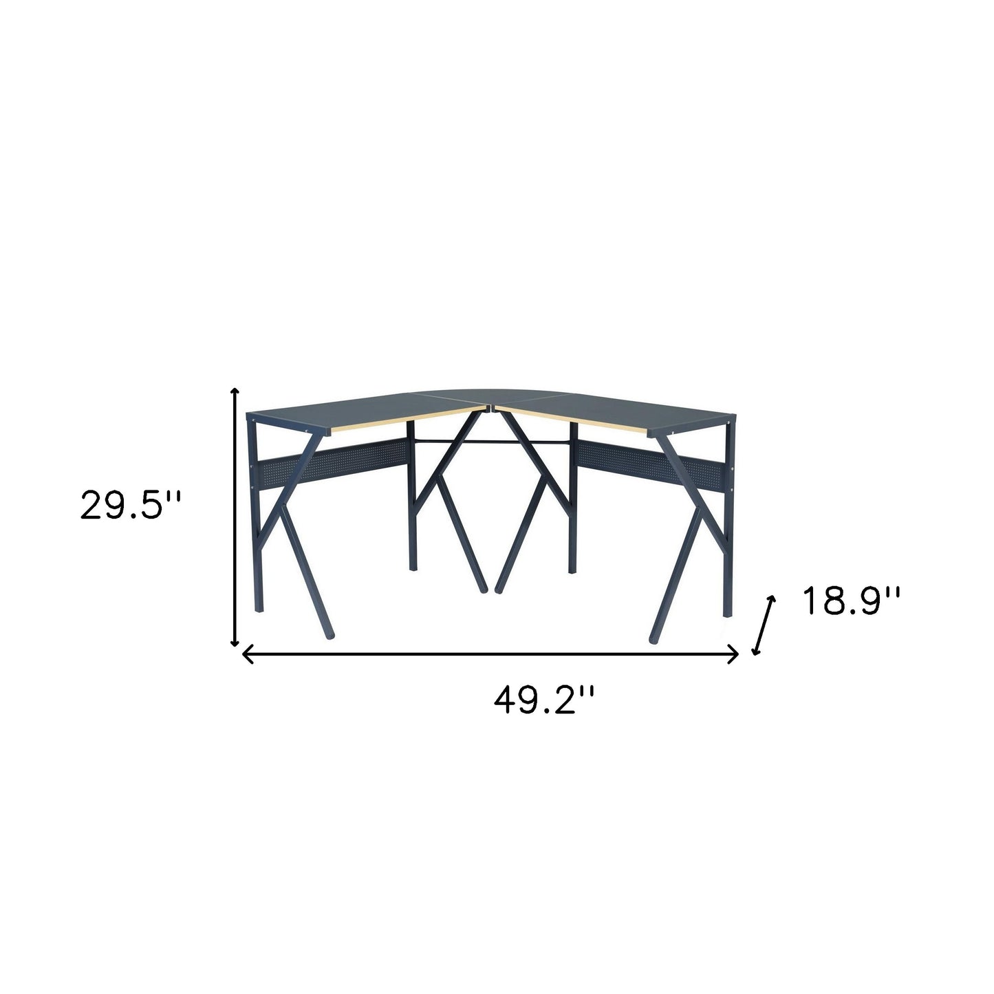 49" Black Wood and Metal Corner H-Shape Computer Desk