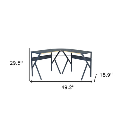 49" Black Wood and Metal Corner H-Shape Computer Desk