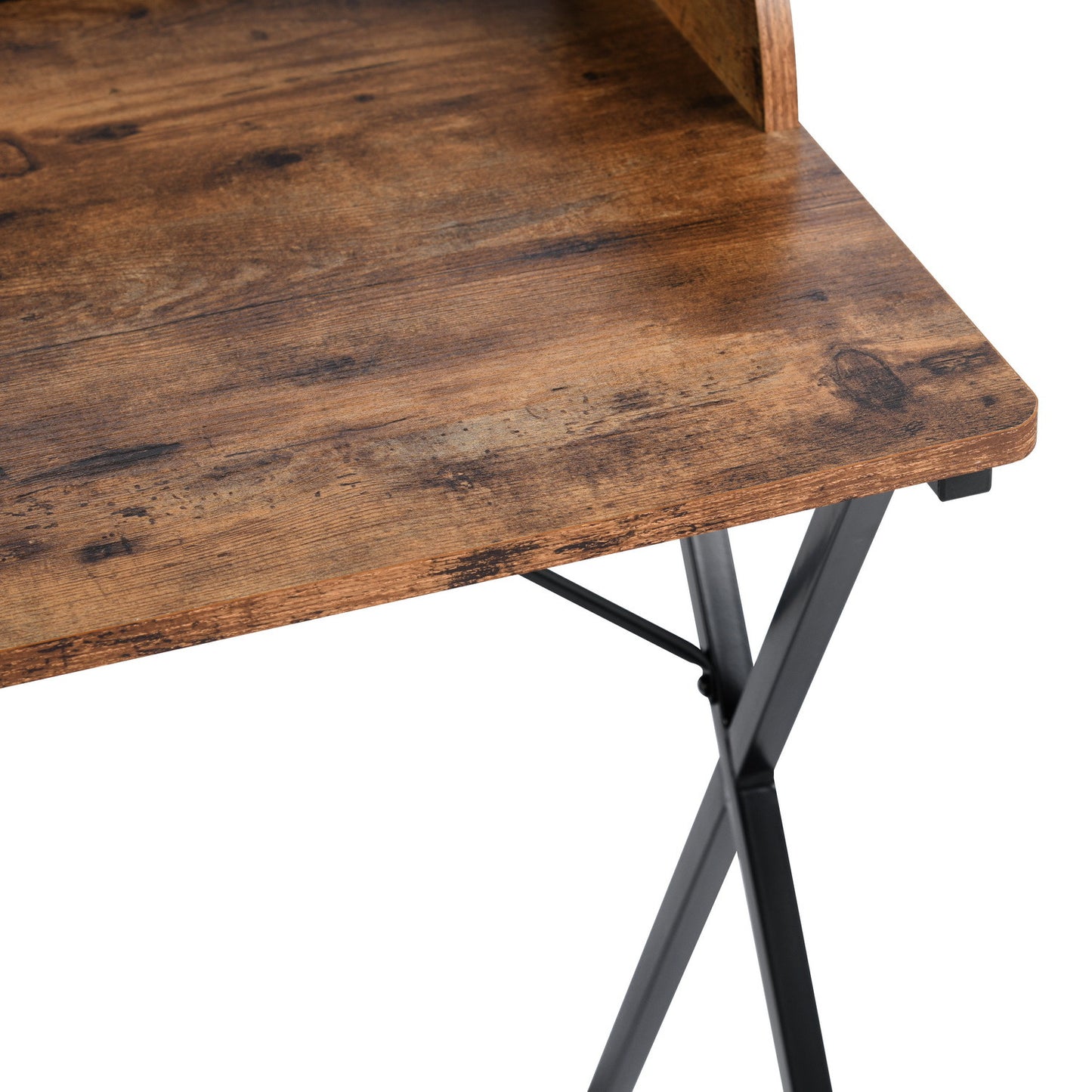 47" Brown and Black Wood and Metal X-Shape Computer Desk