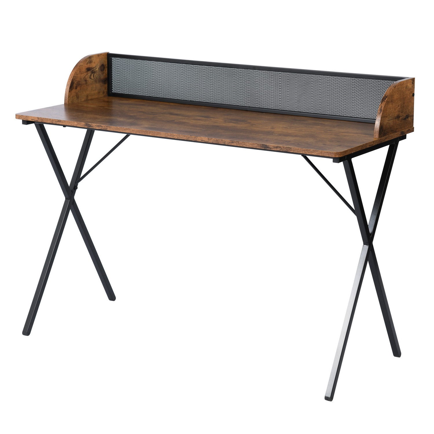 47" Brown and Black Wood and Metal X-Shape Computer Desk